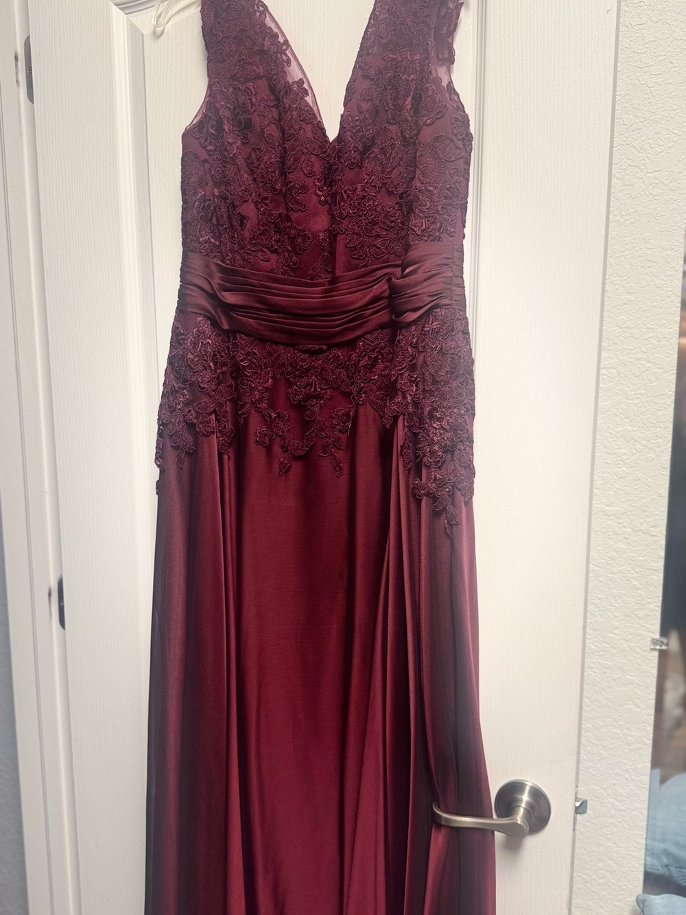 Deep Wine Lace V-Neck Wedding Guest Dress